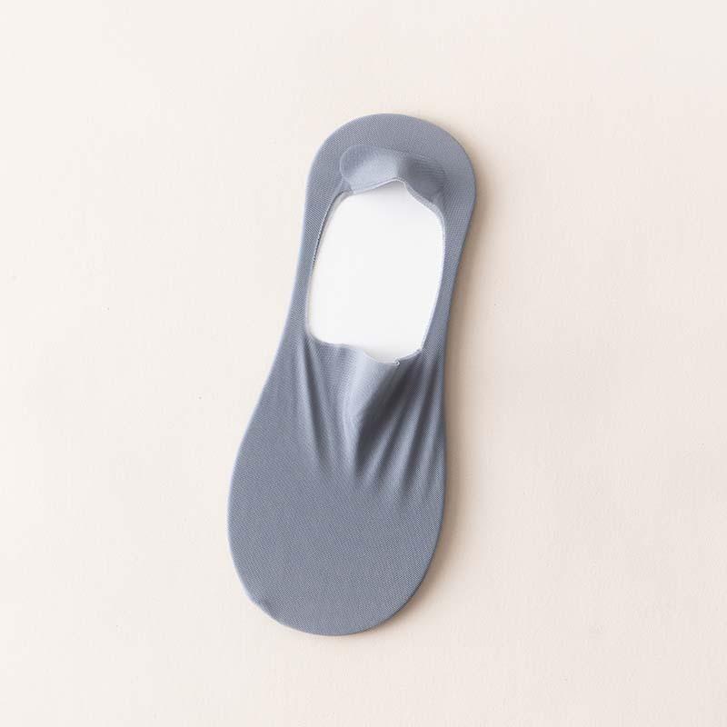 5 Pairs Women's Summer Thin Ice Silk Mesh Socks Cotton Base Solid Color Invisible Sweat Absorbent Non-slip No Heel Drop