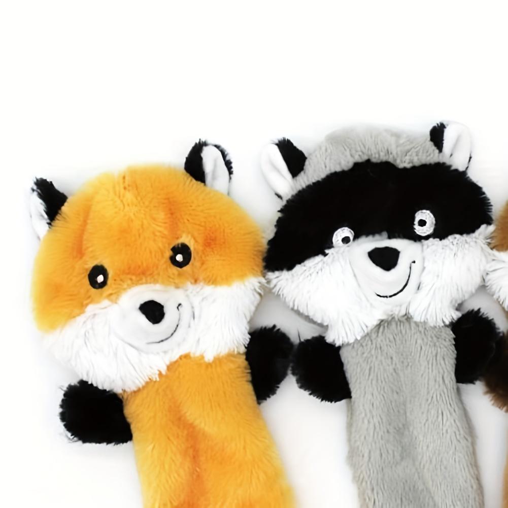 Quietschspielzeug für Hunde aus doppelschichtigem, verstärktem Stoff in Knisterform, langlebiges Plüsch-Körperspielzeugset ohne Füllung für kleine und große Hunde – Waschbärenform