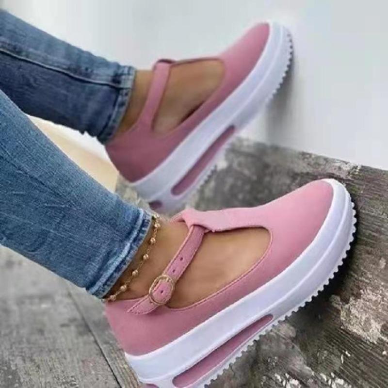 Wind large size casual single shoes women's spring new thick-soled one-word buckle Brock single shoes