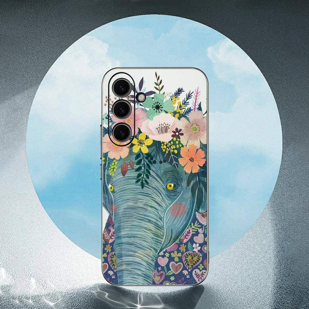 Animal Head Wearing Flowers For Samsung Galaxy S23 S24 S25 Ultra S22 Plus S21 Black Soft Case Waterproof Soft Case