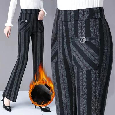 Women's Fall and Winter High-waisted Elastic Slim Casual Flared Pants Middle-aged and Elderly Padded and Thickened Warm Pants