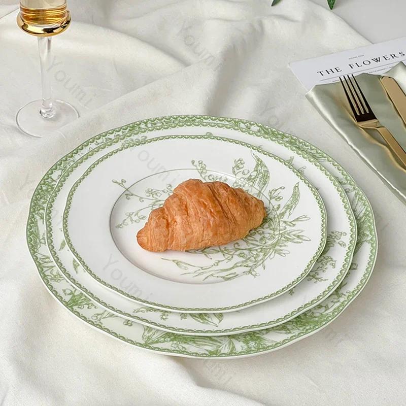 Essteller im chinesischen Retro-Stil, kreative grüne High-End-Keramikteller, exquisite Obst-Dessertschale, Haushaltsgeschirr