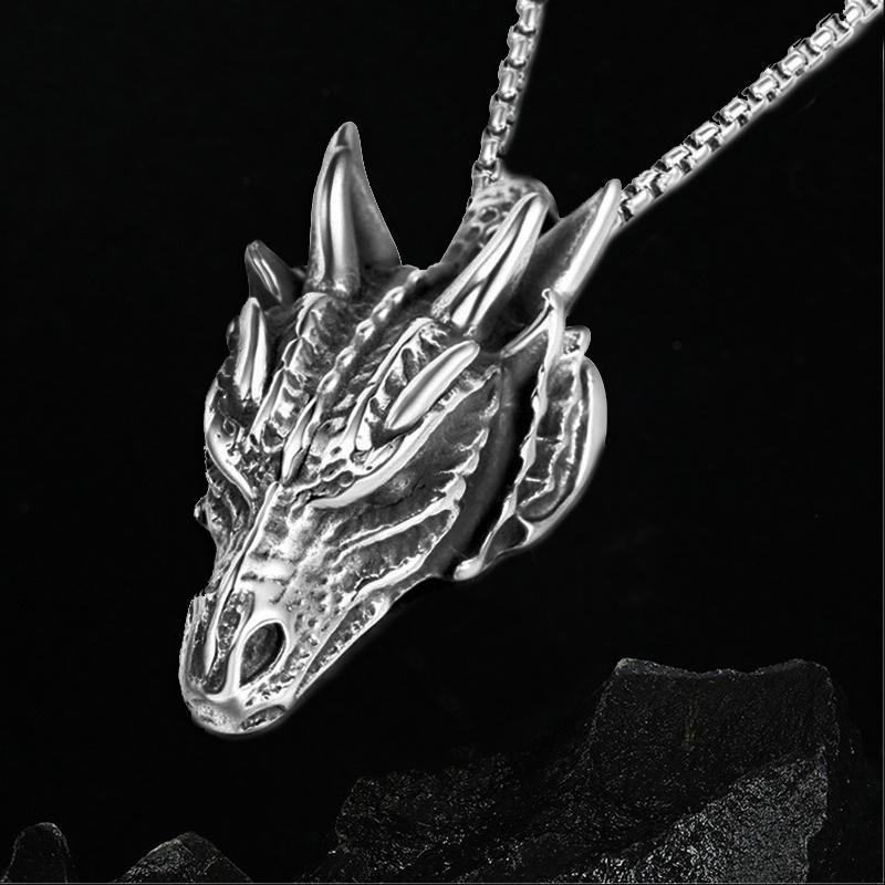 Retro Copper Color Dragon Head Pendant Necklace For Women Cool Punk Style Stainless Steel Neck Chain Hip Hop Jewelry Men Gifts