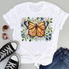 Summer New Shortsleeved Tshirt with Swan and Butterfly Print Patterns Roundneck Top Made of Modal Fabric Women Clothing
