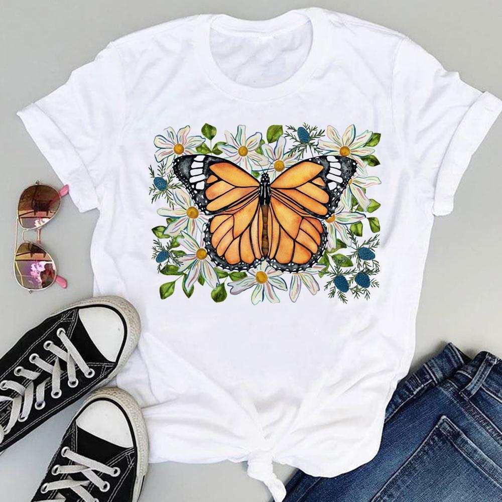 Summer New Shortsleeved Tshirt with Swan and Butterfly Print Patterns Roundneck Top Made of Modal Fabric Women Clothing