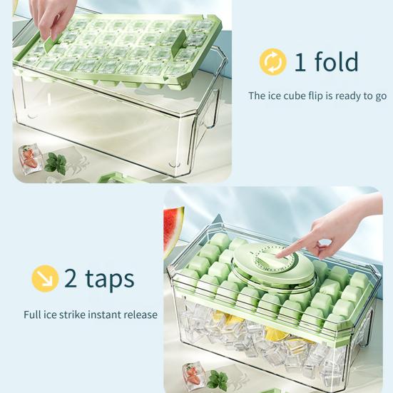 Ice Cube Mold Tray with Lid Bin Ice Scoop 32 Cavity Ice Cube Maker for Freezer Easy Release DIY Ice Cube Tray for Whiskey Cocktail Coffee