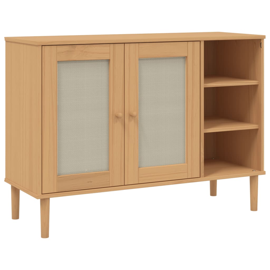 SENJA Sideboard Rattan-Effekt Braun 112 x 40 x 80 cm Kiefernholz