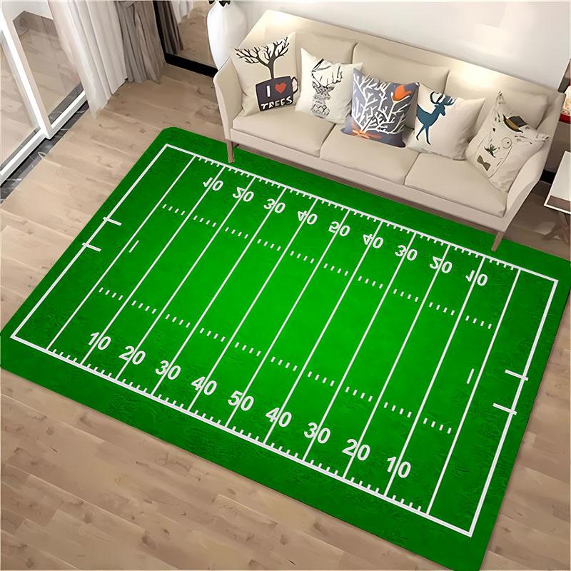Cartoon Football Field Carpet Sports Theme Play Mat for Boys Girls Green Soccer Field Floor Mats Gift for Football/Soccer Lovers