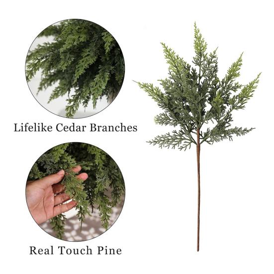 18" Real Touch Christmas Cedar Branches Realistic Fake Pine Picks Artificial Greenery Plants Stem for Vase DIY Crafts Garland Wreath Indoor Outdoor