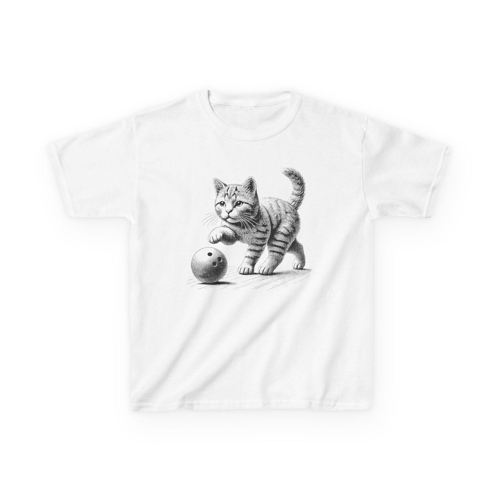 Kids Kitten Bowling Graphic Tee, Cat Shirt L