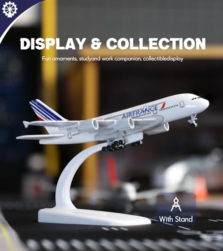 QIYUMOKE 1/400 Scale Air France A380 Airplane Model Kit (6-inch Large) with Assembled Aircraft Landing Gear and Display Stand, Adult Aviation Gift or
