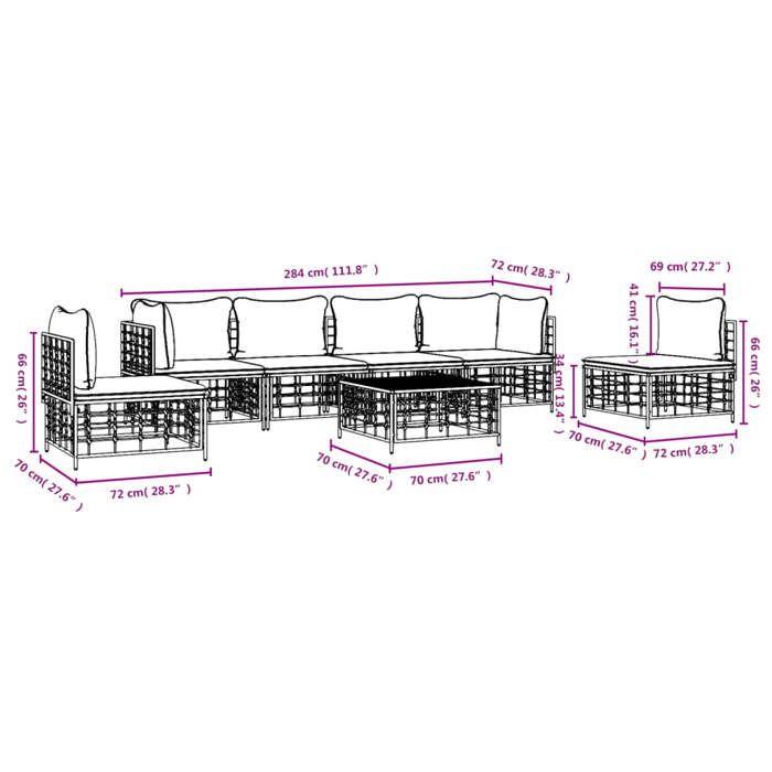 VidaXL Salon de Jardin 7 pcs avec Coussins, Mobiliers de Patio avec Dossier, Ensemble de Canapés, Meubles de Terrasse 3186723