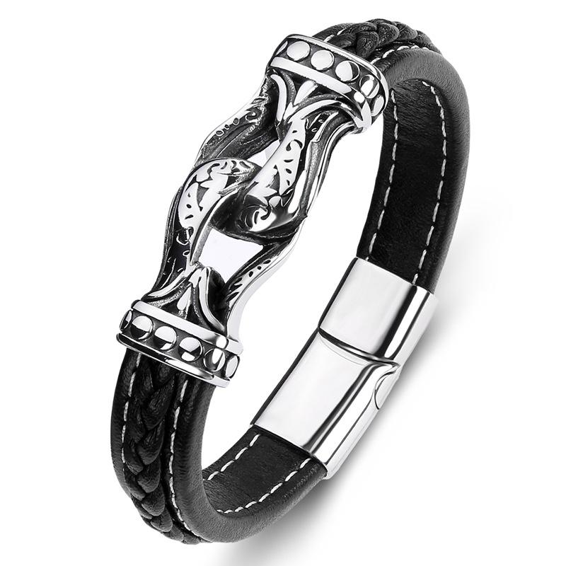 2026 European and American Men s Leather Chain, Magnet Buckle, Retro High-end Bracelet 16.5CM