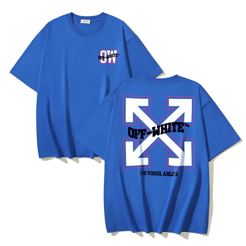1130 Off-White 2025 Spring/Summer New Large Letter Arrow Pattern Round Neck Hooded Short Sleeved Men's and Women's T-shirts