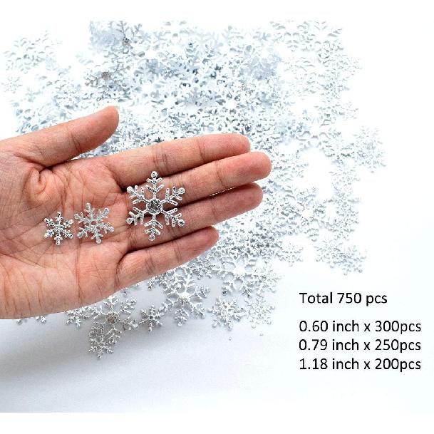 750pcs Snowflakes Confetti for Frozen Birthday Party Decorations Silver Snowflake Table Confetti for Winter Wonderland Snowflakes Embellishments for