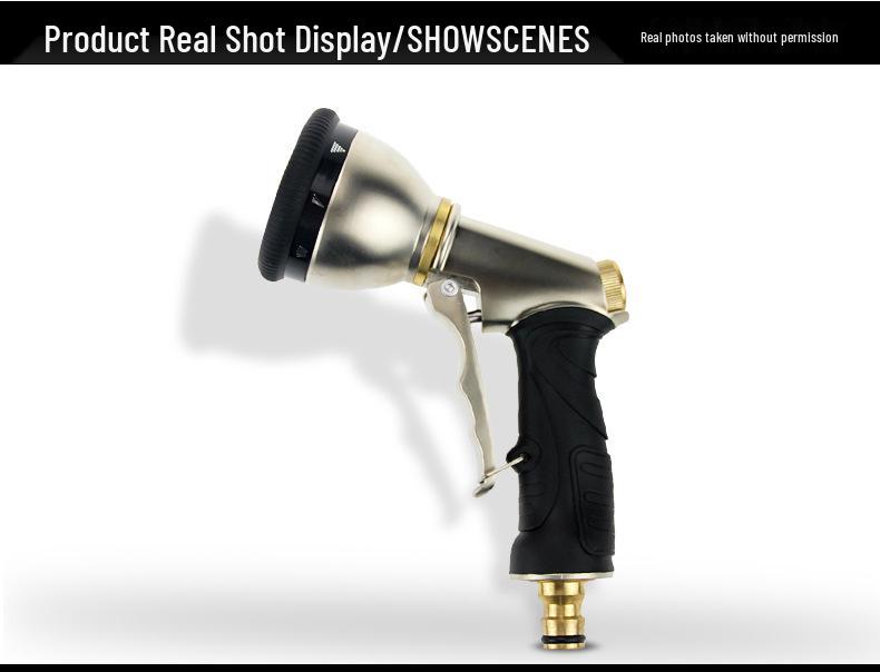 Electroplated Multifunctional High-Pressure Water Gun with 9-Function Metal Gold Trigger Spray for Flower Watering