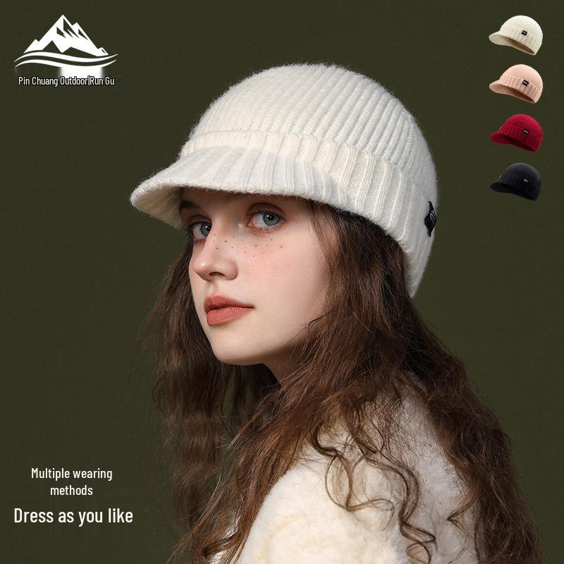 Women's Windproof Wool Knitted Hat with Ear Protection – Warm Duckbill Cap for Autumn and Winter
