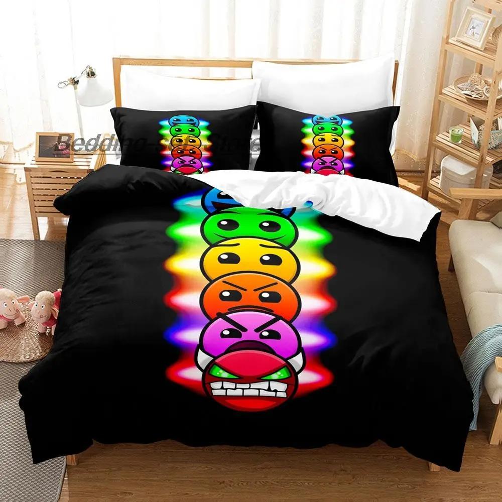 Hip Hop Angry Geometry Dash Bedding Set Single Twin Full Queen King Size Bed Set Game Bedroom Duvetcover Sets Anime Bed