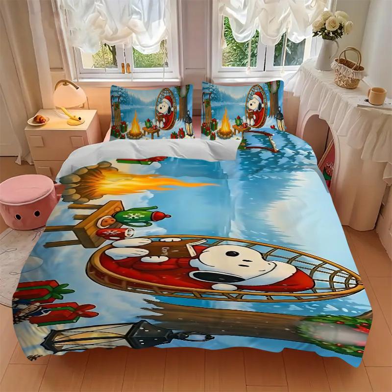 Winter Festive Scene Printed 3pcs Bedding Set Soft Microfiber 1 Duvet Cover And 2 Pillowcases Home Bedroom Decor Xmas Gift K1486