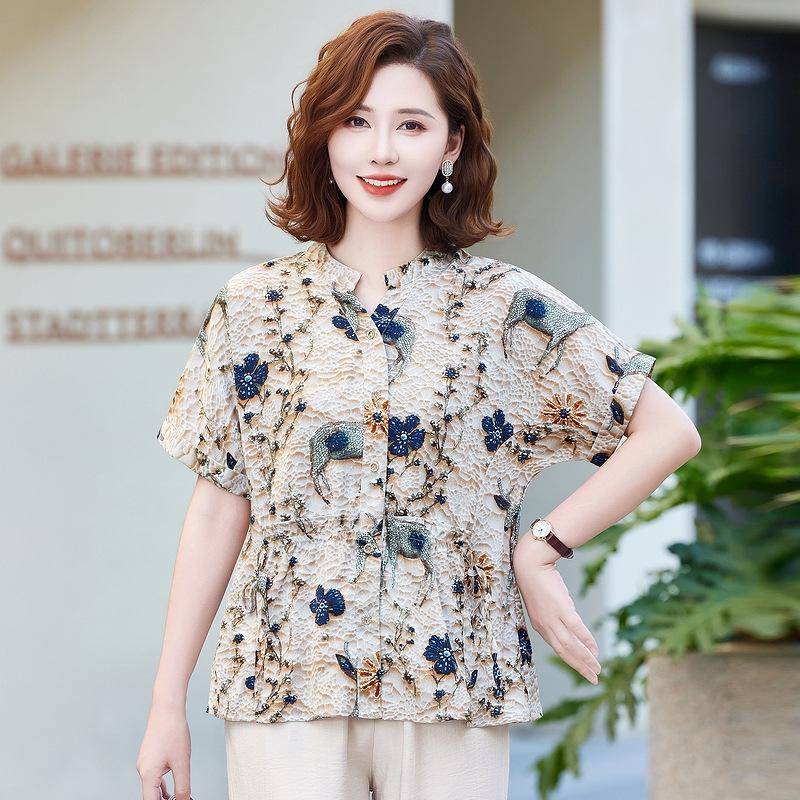 

2026 New Style Tummy-Covering Short-Sleeve Shirt for Middle-Aged Women 3XL