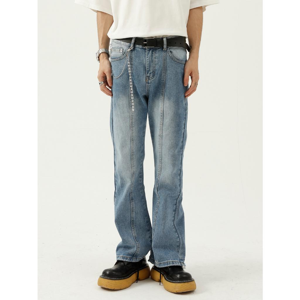 Men's Four Seasons New Korean Edition Loose Micro Horn Fashion Personalized Ragged Edge Jeans for Men