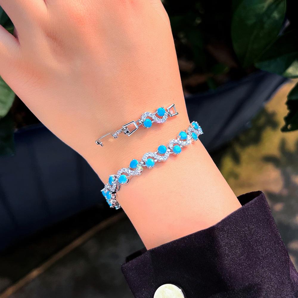 2026 Elegant Court Style Turquoise S-shaped Cross Bracelet Light Luxury High-end Zircon Inlaid Hand