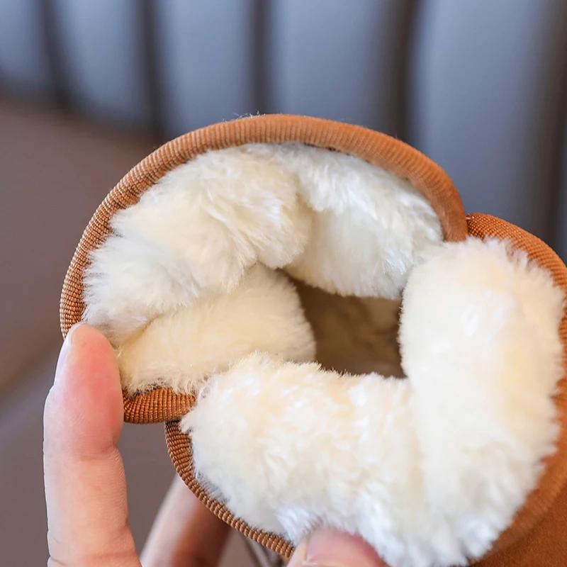 2024 Winter Kids Snow Boots Brown Boys Girls Baby Flat Cotton Shoes Winter Gray Soft Padded Thickened Pink Children's Baby Boots