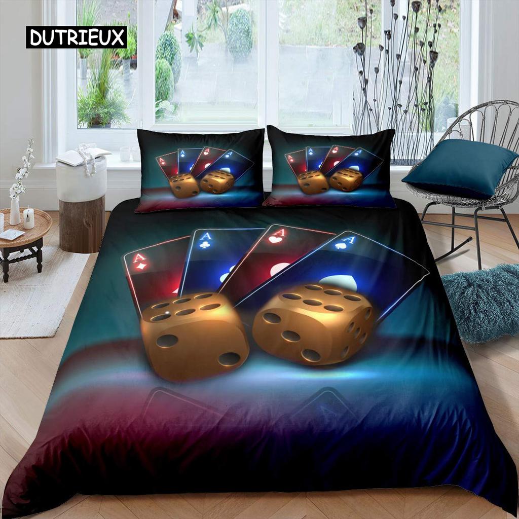 Poker King Queen Duvet Cover Modern Card Game Bedding Set Gamer Playing Comforter Cover Gambling Athletics Polyester Quilt Cover