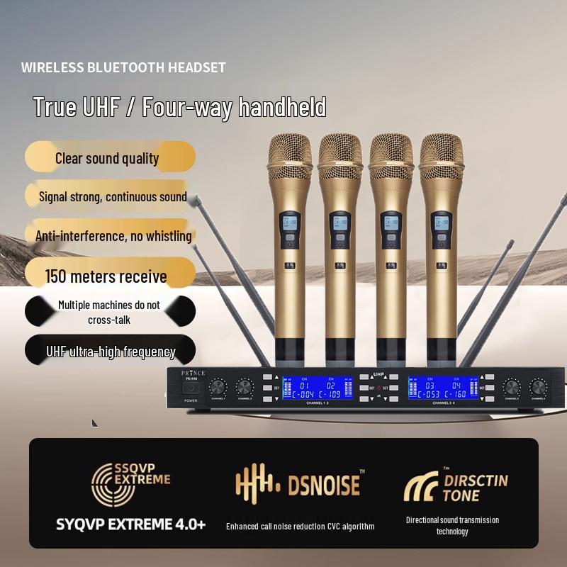 Wireless Diversity Microphone Set: Dual Ear-Mic & Quad Lavalier for Professional Stage Use, Free Shipping
