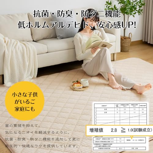 Keusnix Thick Quilted Rug, Approximately 2 Tatami Mats (185x185cm), Heat-Retaining Filling with Cushioning Polyurethane, Non-Slip, Washable, Antibacte