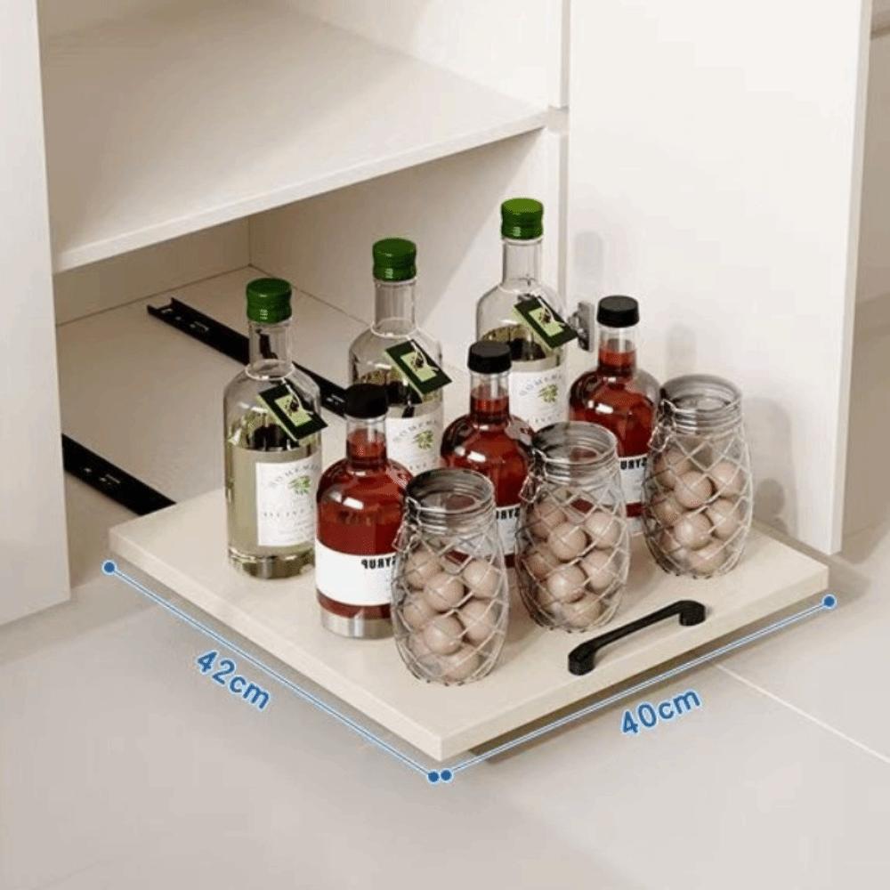 Slide Out Kitchen Storage Shelf No Drill Storage Tray Cabinet Organizer  Dishes Cups Supply