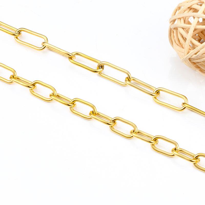 New Stainless Steel Cross Paper Clip Oval Geometric Chain PVD Gold Plated Unisex Necklace Bracelet Jewelry for DIY Accessories