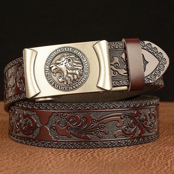 Fashion Male Belt Genuine Leather Belt for Men Carving Pattern Automatic Buckle Belt Strap for Jeans
