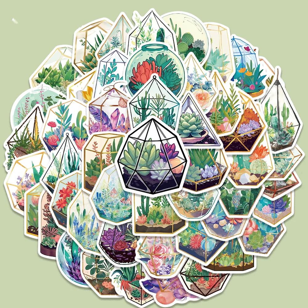 10/50pcs Cute Green Glasshouse Stickers Waterproof DIY Flower Plant Sticker Pack for Watercup Laptop Scrapbook Notebook Diary Stickers
