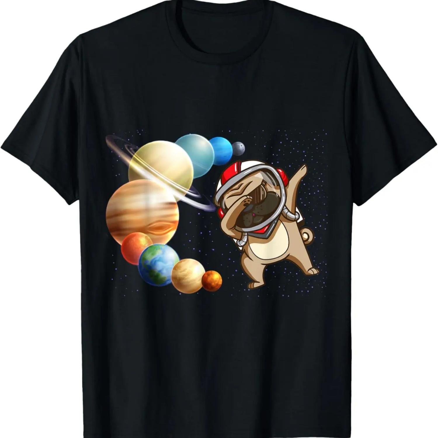 Dabbing Space Pug Astronaut Gifts Shirt Planets and Dog T-Shirt S