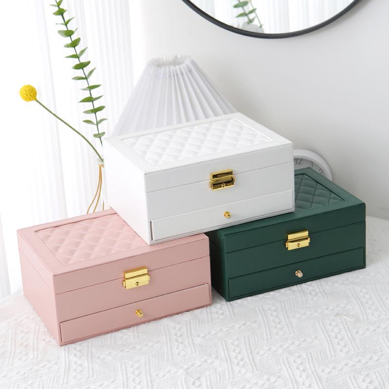 Double-Layer Leather Jewelry Box with Lock for Earrings and Handcrafted Accessories