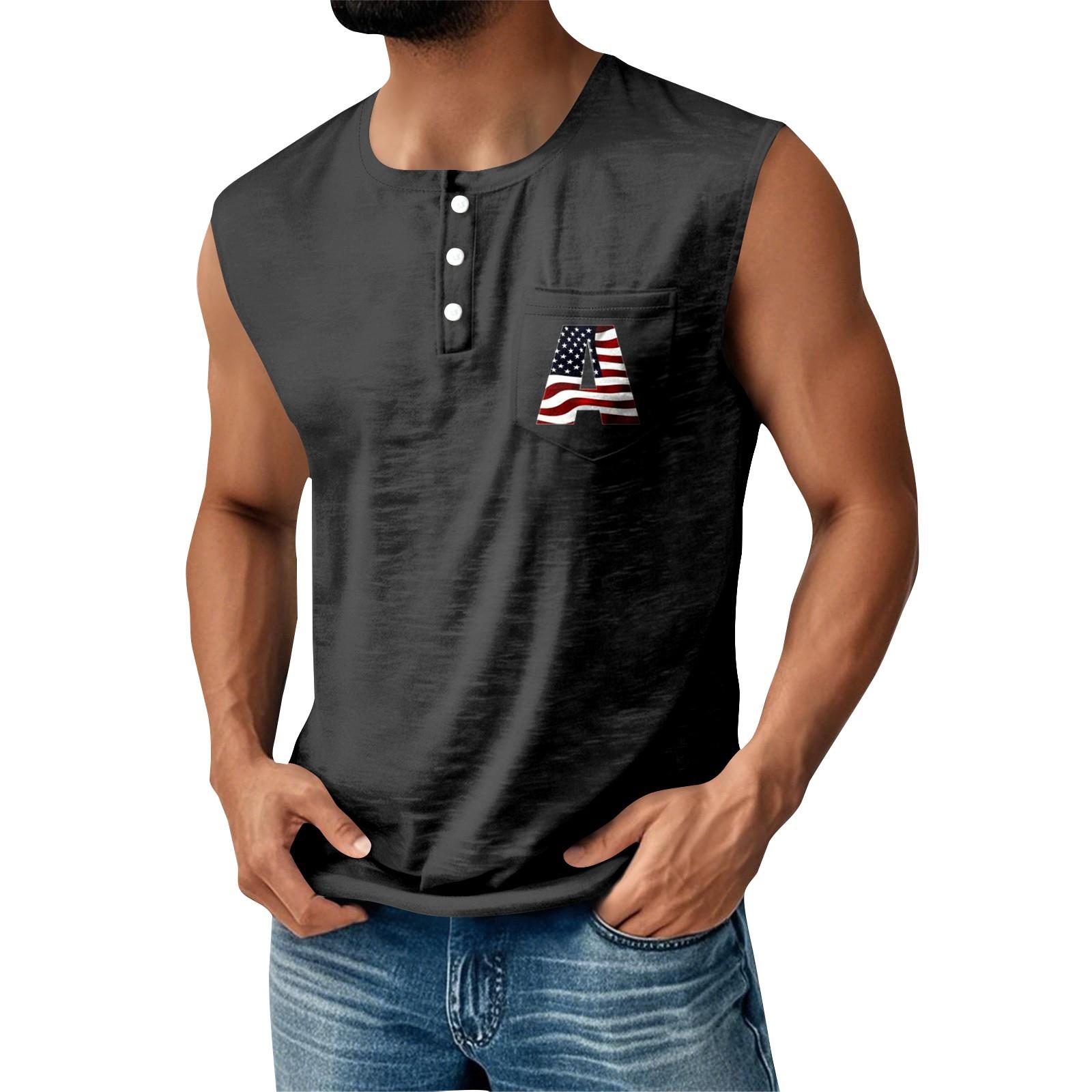 

Мужская летняя майка без рукавов с принтом ко Дню независимости, спортивная, на пуговицах, с карманом XL