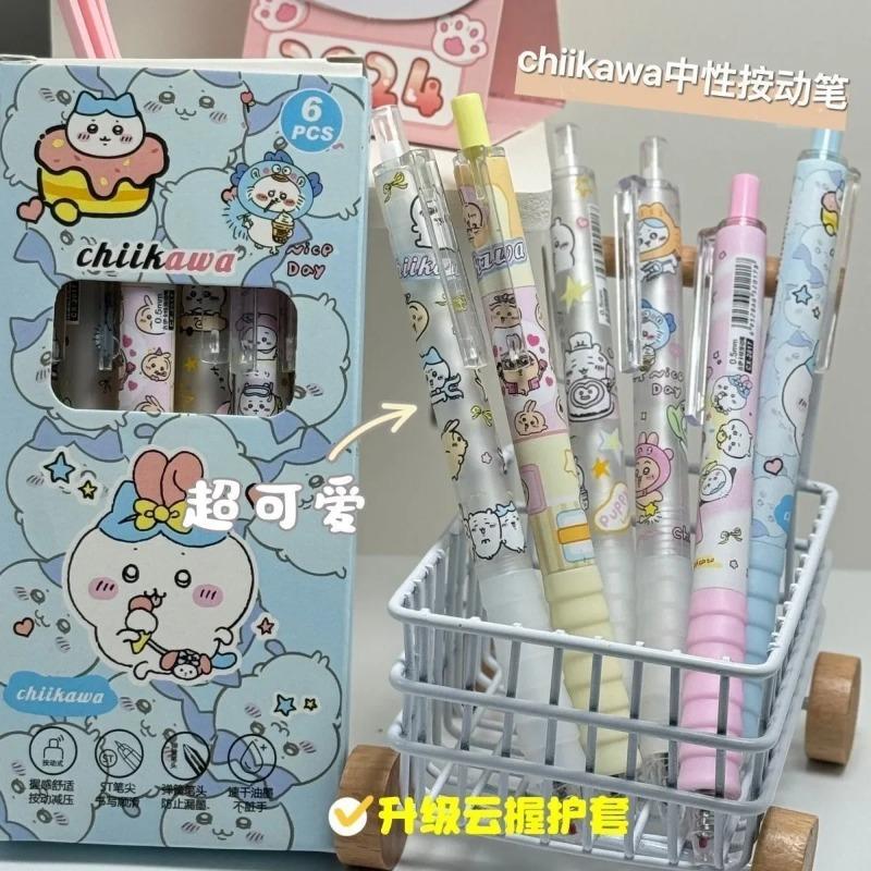 Discover Intime Unisex Kids Black Student 6Pcs Chiikawa Gel Pen Pencil Collection Writing 0.5Mm Signature Pen Student Stationery Stationery Present