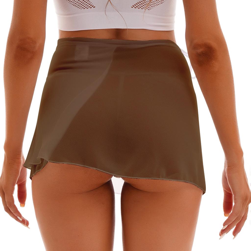 Ladies Solid Color Chiffon Skirt Wrap Style Lace Up Miniskirt Dance Training Wear Versatile Practice Skirt