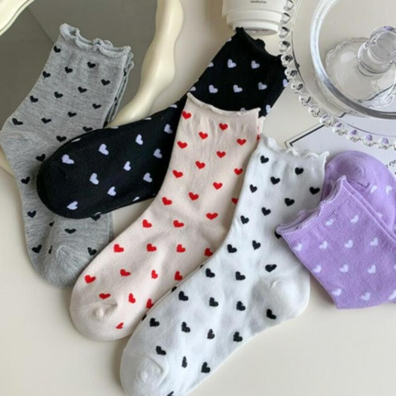 Women s Heart Design Stretchy Mid-Calf Socks 5 Pack 5-piece set