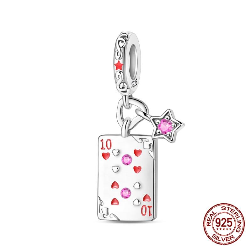 New Original 100%Copper Playing Cards Red Heart K Flush Charms Fit Originalbracelet Diy Jewelry Making Women Gift