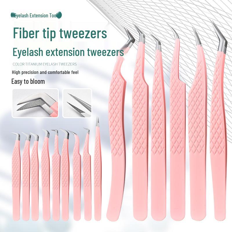 

High-Precision Pink Fiber Tip Eyelash Tweezers for Grafting TW-102