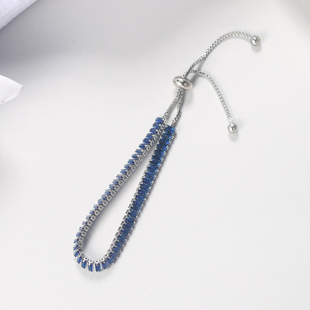 Trendy Blue Crystal Adjustable Tennis Bracelets for Unisex Women Men Various Shapes Iced Out CZ Short Chain on Hand Jewelry