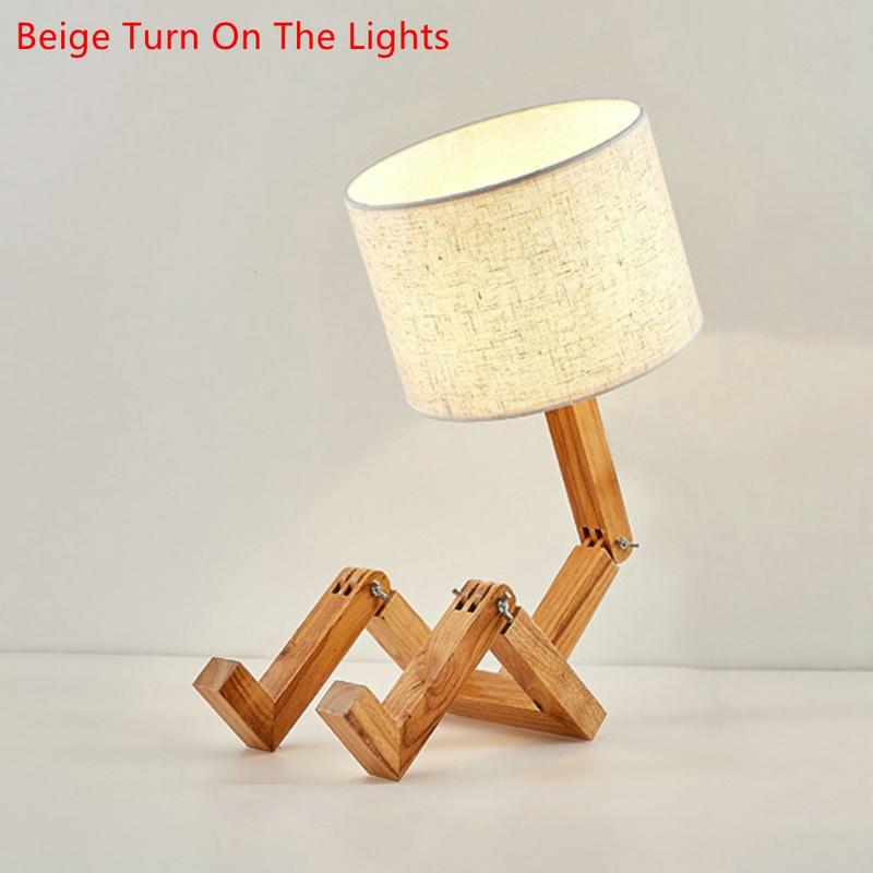 Moderne Stoffkunst Holz Schreibtisch Tischlampe Roboterform Holz Tischlampe Dekor Leuchten Wohnzimmer Arbeitszimmer Schlafzimmer Nachtlicht