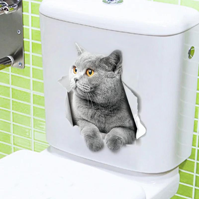 3D Cute Cat Toilet Sticker Bathroom Toilet Cover Sticker Wall Stickers Animal Wc Accessories Fun For Home Bath Room Decoration
