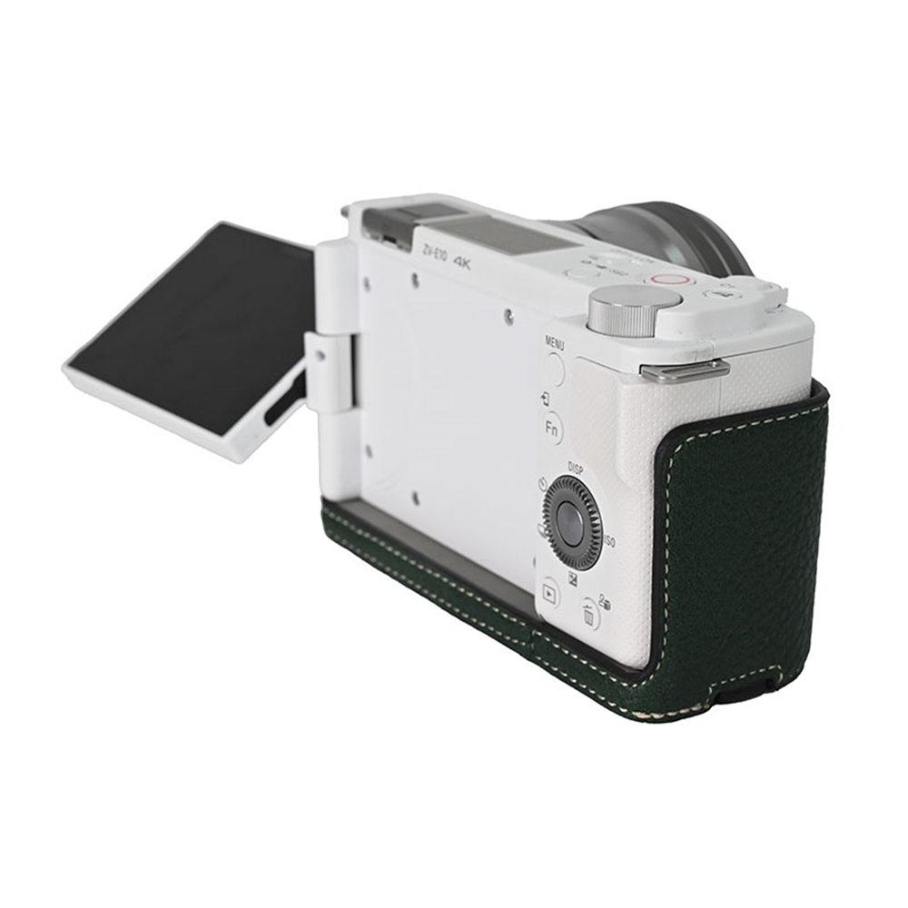 ZVE10 Skórzany PU Pokrowiec na Połowę Korpusu Aparatu dla Sony ZVE10 ZV-E10 Magnetyczna Otwierana Pokrywa Spodu
