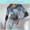 Elegant Ladies Spring Printed Round Neck Mesh Slim Long Sleeve Top Women Versatile Closet Essential Fashion Items Shirt