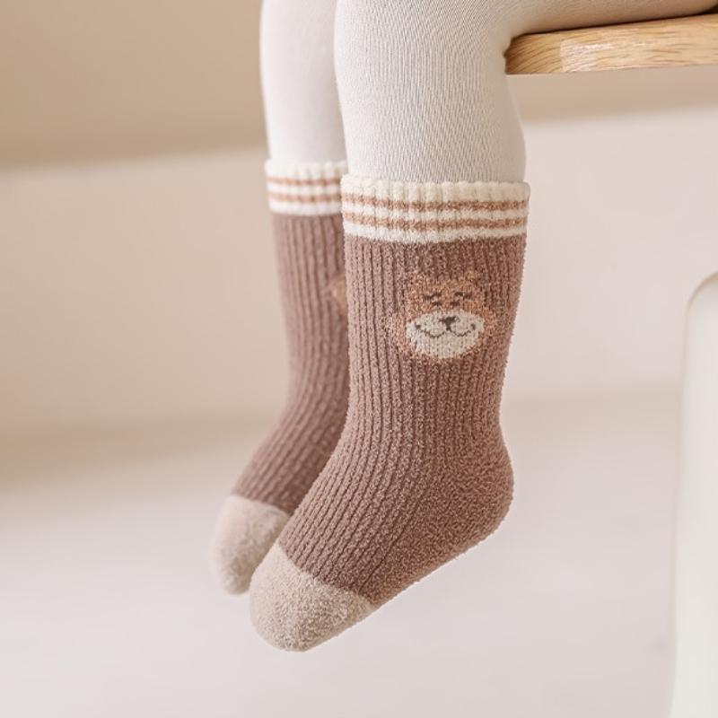 3Pair Baby Winter Socks Fleece Lined Thickened Warm Seamless Toe Mid Calf for Newborn Infant Comfortable Wear Soft Thermal Protection
