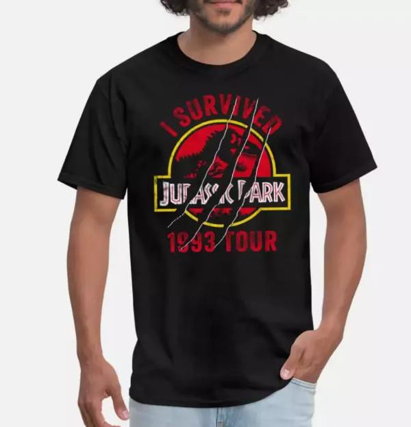 

Survivor of Prehistoric Island – 1993 Dino Tour Men s Double Sided Print Tee 4XL