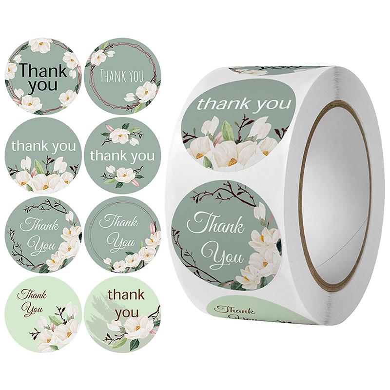 500 Stück Siegelaufkleber Danke Aufkleber für Unternehmen Kleine Merci Rollenaufkleber Verpackungsaufkleber Blume Rollenetikett